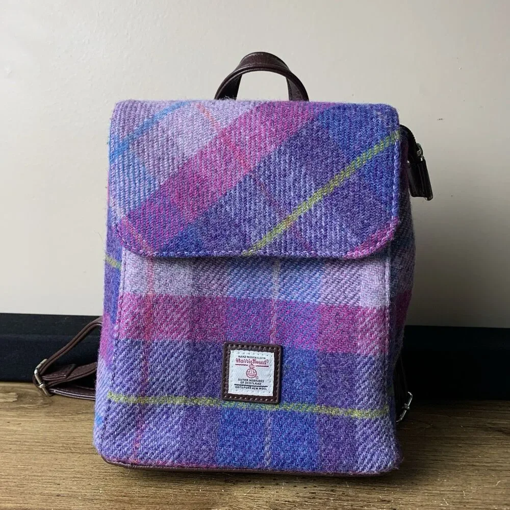 Harris Tweed Mini Backpack Glen Appin of Scotland Plaid Wool Adjustable READ